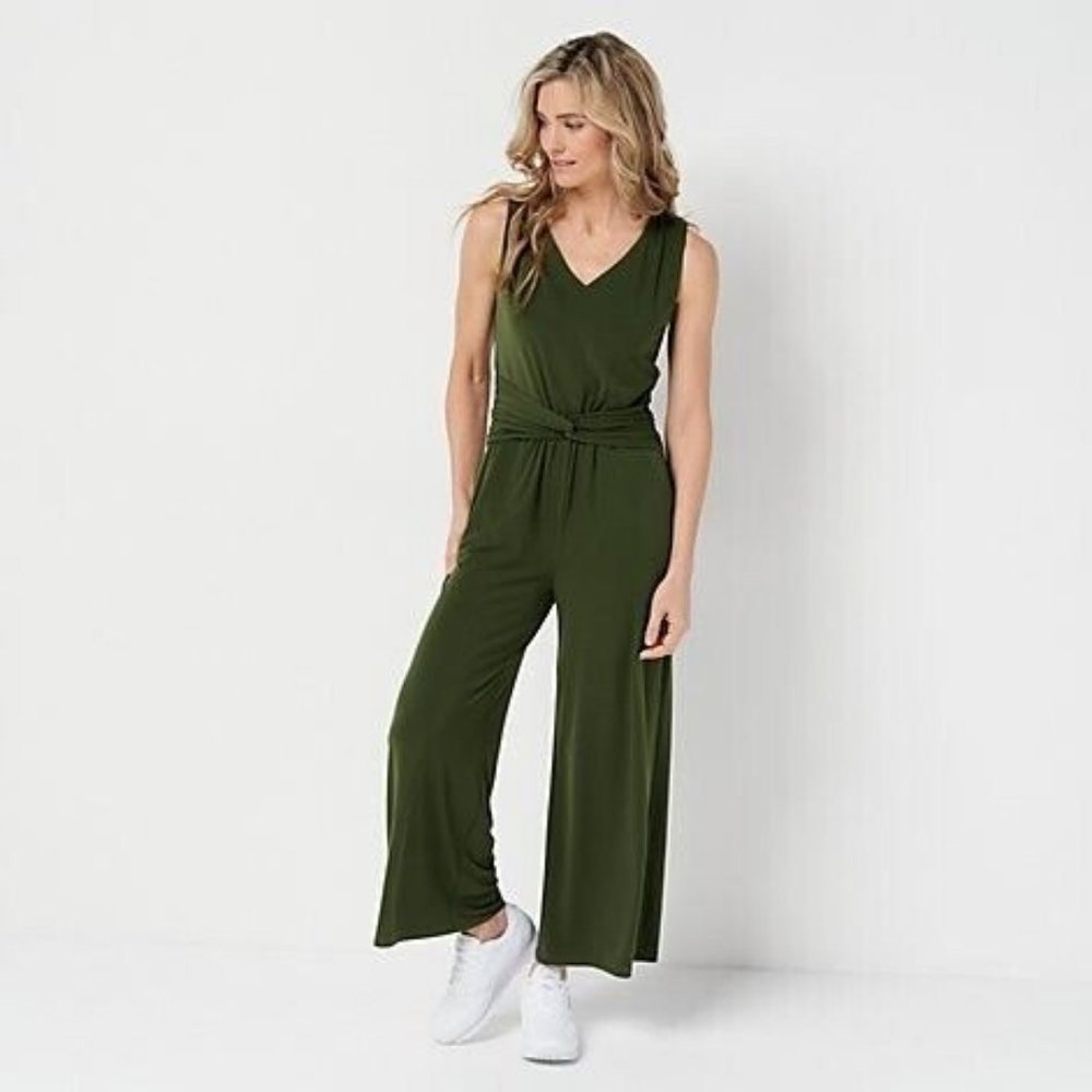 NWT J JASON WU CITY KNIT SLEEVELESS JUMPSUIT OLIVE GREEN XXS‎